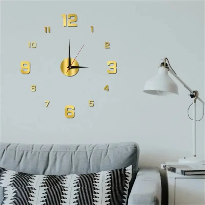 Modern Frameless Silent Large 3D DIY Quartz Digital Single Face Wall Clock Acrylic Mirror Stickers/Battery Powered/Colors-Black/Red/Gold/Orange