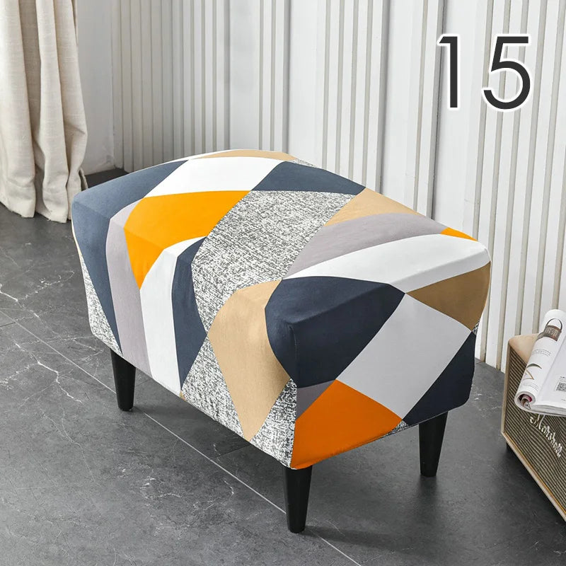Rectangle Shaped Polyester Elastic Spandex Stretch Ottoman Slipcovers/Colors-Multicolor/Red/Floral/Black/Orange/Beige/Gray