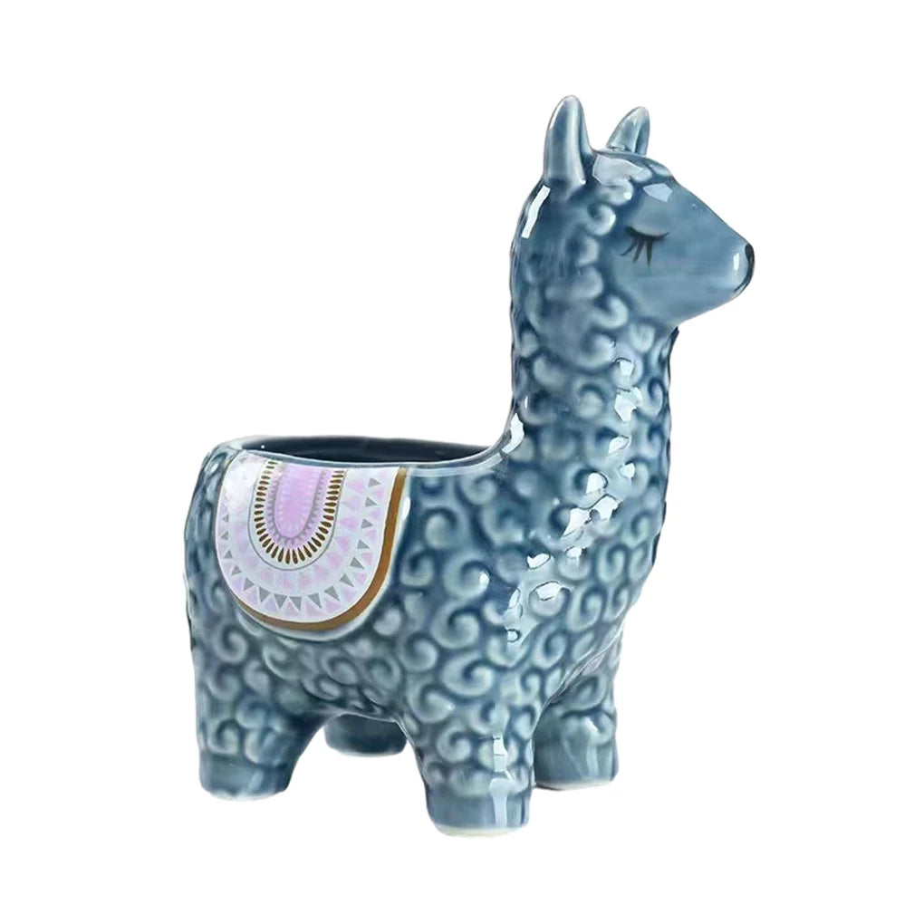 Home Garden Indoor Multicolor Cute Ceramic Alpaca Animal Shape Mini Succulent Planter Pots/Colors-Geometric/Multicolor/Blue/Animals