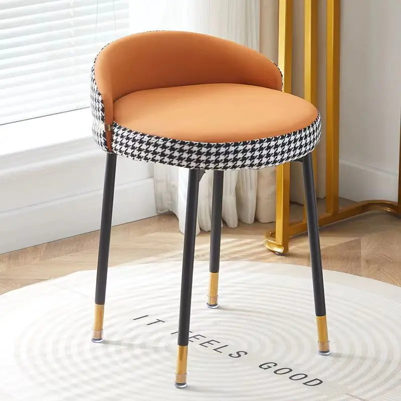 Small Faux Leather Cushion Makeup Chairs w /Iron Legs/Colors-Orange/Beige/Black/Gray