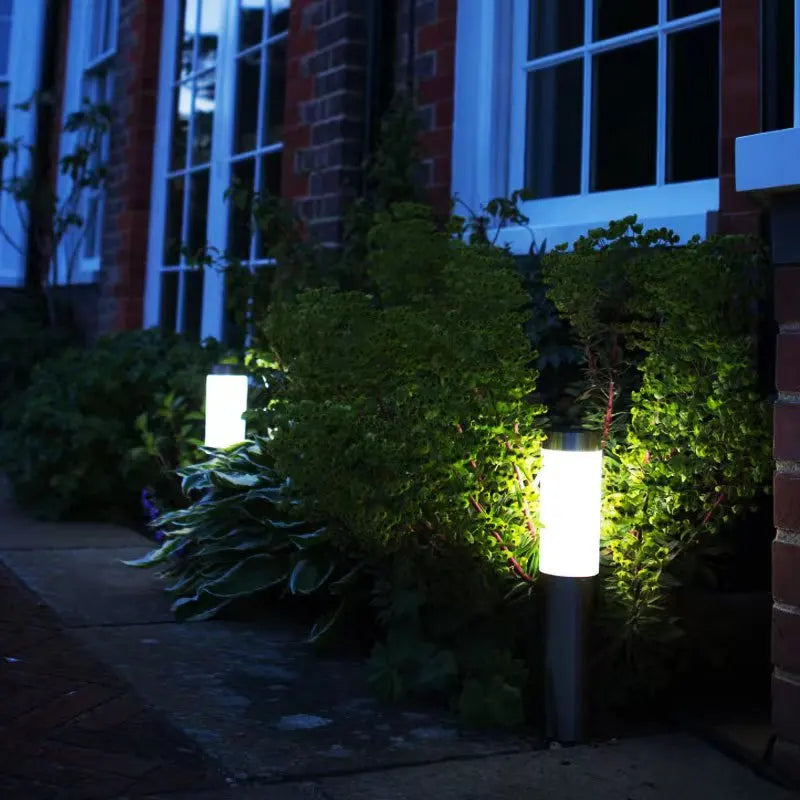 Outdoor Cylinder Tube Shape Black-Silver Stainless Steel Body Solar Pathway Warm Lights/Colors-Yellow/Black/Silver/White