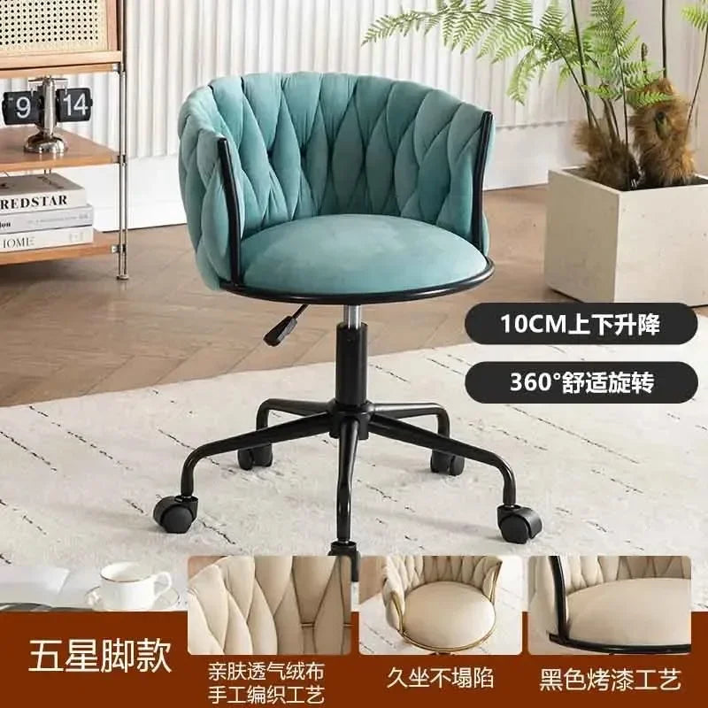 Upholstered Polyester Italian Style Ladies Bedroom Makeup Flannel Cushions Chairs w/ Steel Legs-4 Plastic Wheels/Colors-Beige/Pink/Blue/Black/Green/Gray