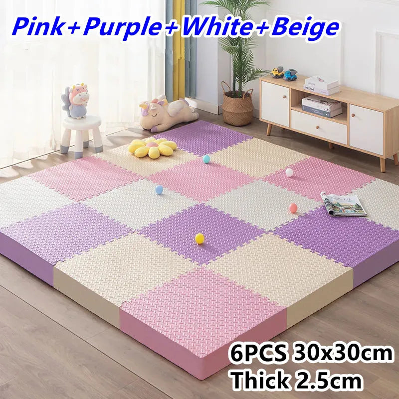 Tatame Babies 6 PCS Set Thick Strong Cuttable Elastic Split Interlocking Foam Joint Anti-Slip Bottom Playroom Floor Mats/Colors-Multicolor/Pink/Gray/White/Purple/Beige/Geometric