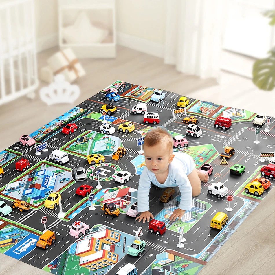 Babies Plastic Waterproof Non-Woven Cartoon Traffic Road Maps Crawling Educational Play Mats/Colors-Multicolor/Gray/Black/Blue/Babies Ages: 6 Months + Older