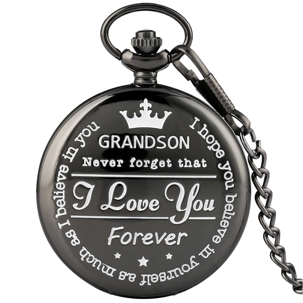 YISUYA Adults Quartz Analog Display Round Gold Metal Alloy Case Acrylic Face Engraved To My Grandson Never Forget That I Love You Forever Design Gold Chain-Pocket Watches /Colors-Bronze/Gold/Black