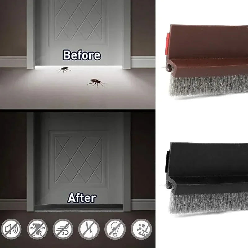 5/3/1M Door Bottom Brush Seal Strip with Brush Dust Prevent Rubber Blocker Insect Proof Reduce Noise Self Adhesive Seal Strips