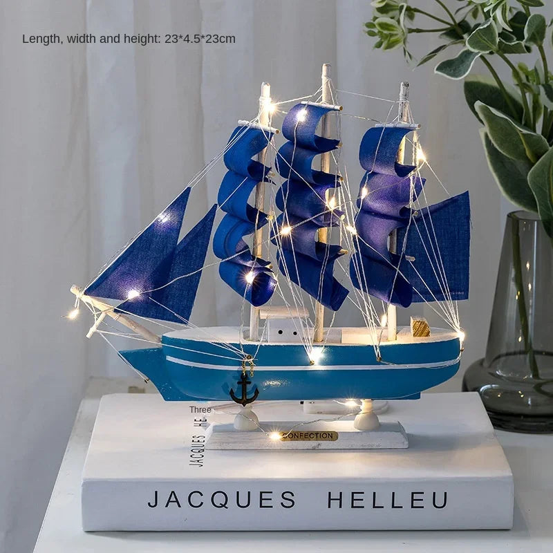 Wood/Fabric Nautical Sailboat Models/Colors-White/Black/Blue