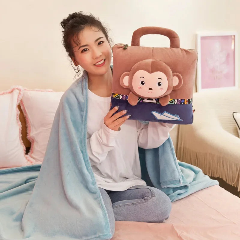 100% Polyester 2 in 1 Pillow Quilt Dual-Use Nap Animal Pillow W/ Multifunctional Folding Blanket