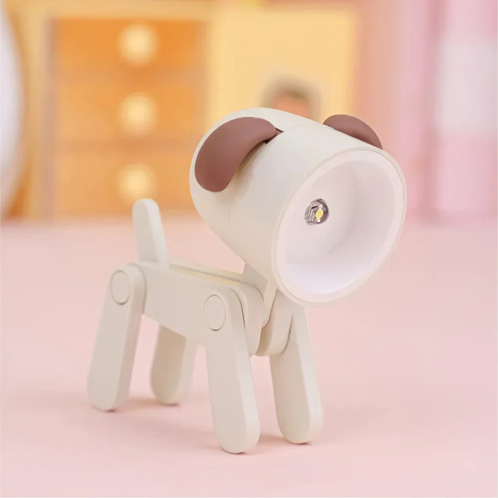 Kids Indoor PVC LED Warm Yellow Light Folding Cute Little Deer-Puppy Mini Shape Portable Nightlights/Colors-Blue/Green/Pink/Beige/Orange/Yellow/Bulbs Included/3-Button Batteries