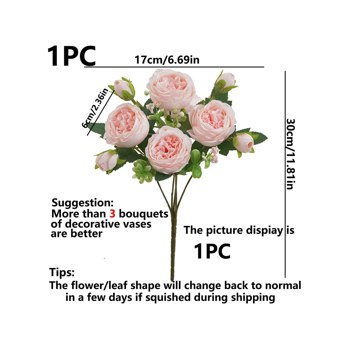 Indoor Artificial Silk-Plastic Flowering Peony Bouquets Plants/Colors-Rose Pink/Yellow/Light Pink/Blue/Dark Pink/White/Rose