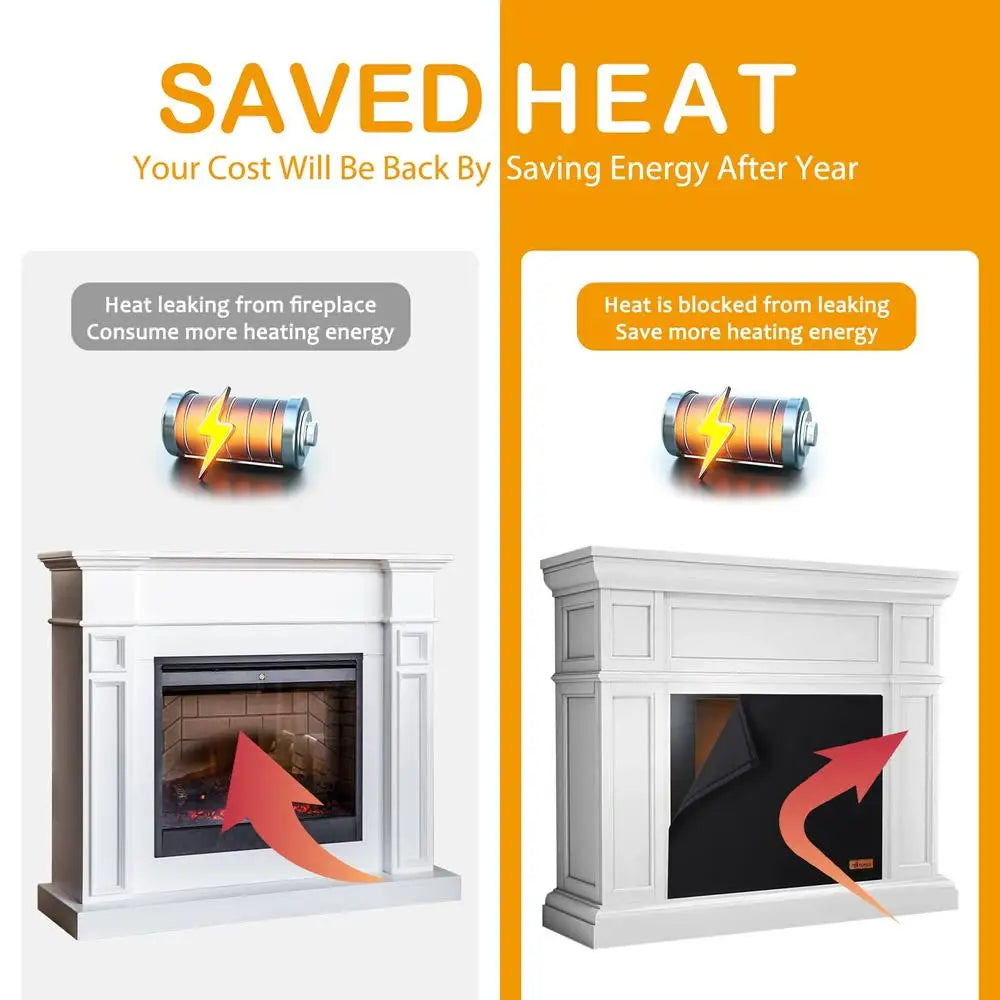 Indoor USA FLASLD Black Energy Saving Unfinished Fireplace Draft Stopper Magnetic Closure Fireproof Cloth Covers /For Summer-Winter