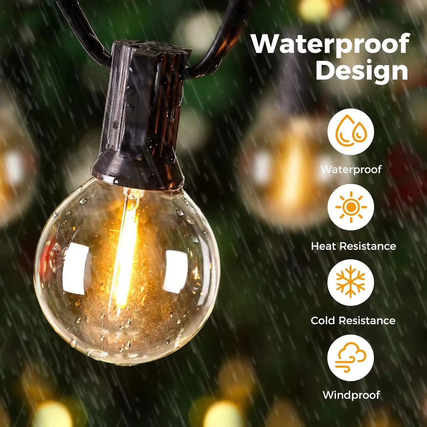 Indoor-Outdoor G40 Waterproof-Shatterproof Globe 8 Light Modes Solar String LED Warm Lights/ Colors-Black Yellow/ White/Multicolor