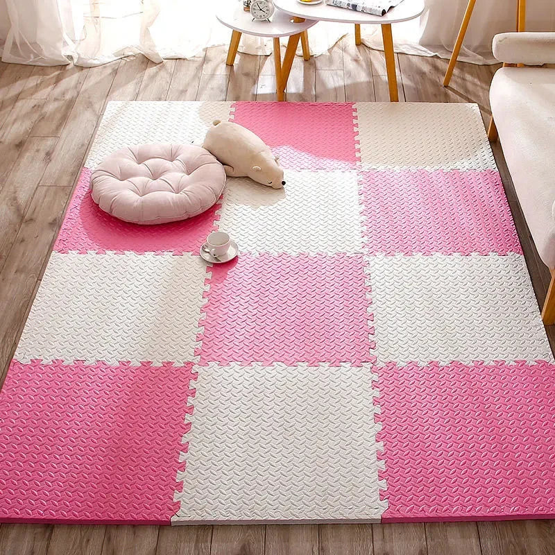 Tatame Babies 6 PCS Set Thick Strong Cuttable Elastic Split Interlocking Foam Joint Anti-Slip Bottom Playroom Floor Mats/Colors-Multicolor/Pink/Gray/White/Purple/Beige/Geometric