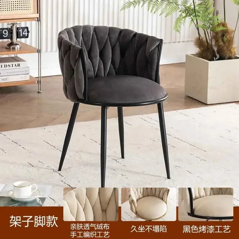Upholstered Polyester Italian Style Ladies Bedroom Makeup Flannel Cushions Chairs w/ Steel Legs-4 Plastic Wheels/Colors-Beige/Pink/Blue/Black/Green/Gray