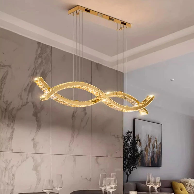 Modern Dimmable Iron Crystal Chandelier Corded Pendant Warm-Cool White LED Ceiling Light Fixtures/Colors-Clear/Gold/Black