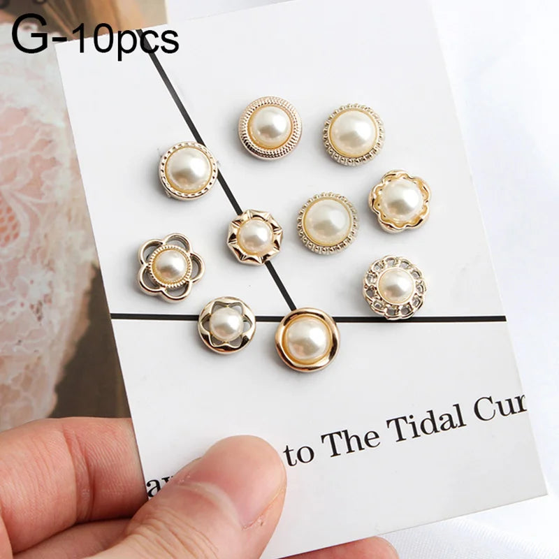 10pcs Button Brooch Set Imitation Pearl Rhinestones Pin Coat Clothes Accessories Gift Prevent Exposure Brooches for Women