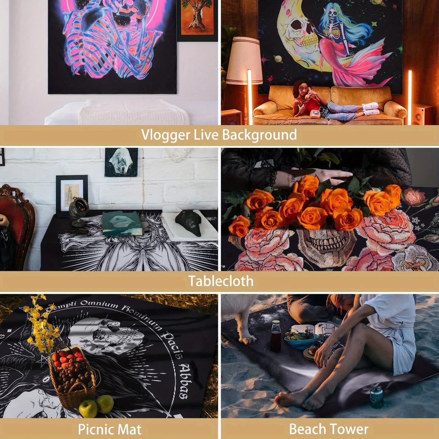 Black Background Polyester Glow Under Black UV Light Flowing Water Colorful Multicolor Mushrooms Nature Floral Tree of Life Forest Wall Hanging Tapestries