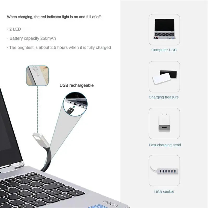 1-5 PCS Set Black LED Adjustable Color Dimming Detachable Flexible Portable USB Rechargeable Bookmark Clip Lights