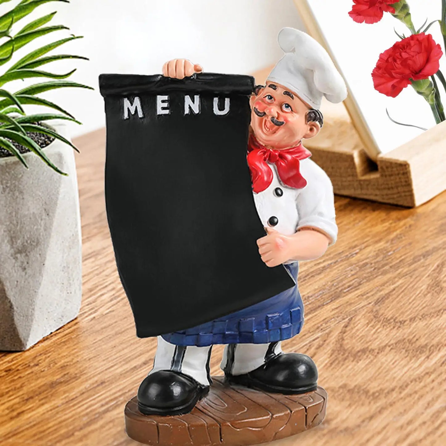 Kitchen Chef w/ Menu Chalkboard Figurine Statues/Colors-Black/White
