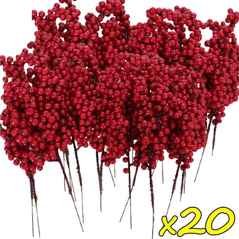 50PCS Branch Indoor Artificial Plastic Foam Non-Flowering Red Holly Berries Flower Bouquet Plants