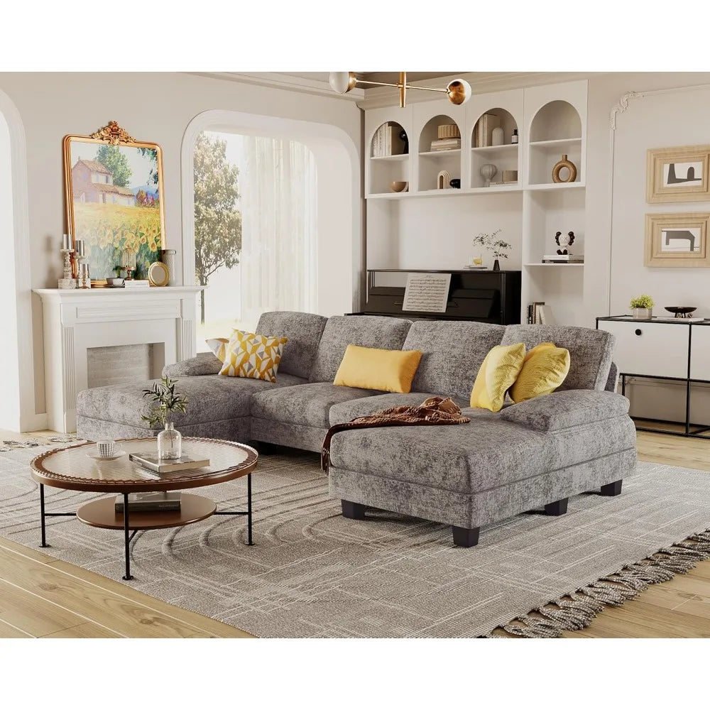 U-Shaped Gray Sectional Hemp Medium Soft Couch Set