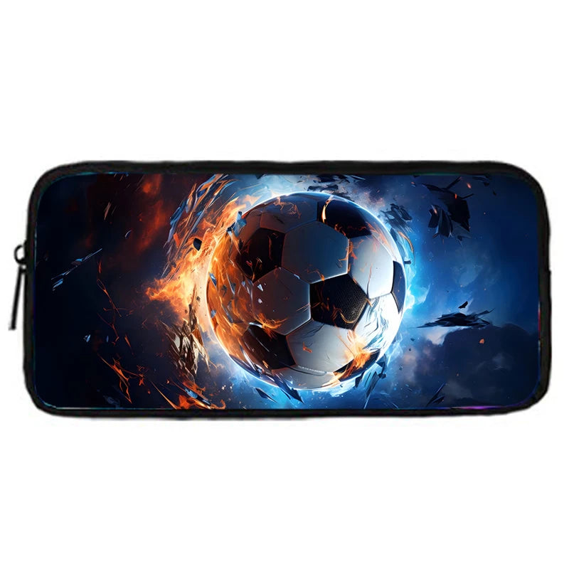 MINISO Kids 3 PCS Large Waterproof Nylon Fabric Zippers Exterior Pockets Printed-Burning Flames Soccer Ball Design Curved Back Shoulder Straps-Handle Sports IPAD Compartment School Backpacks/Color-Black/White/Blue/Multicolor