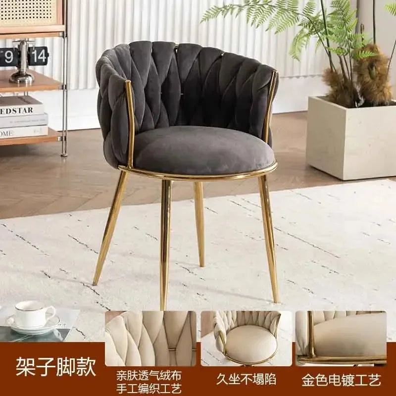 Upholstered Polyester Italian Style Ladies Bedroom Makeup Flannel Cushions Chairs w/ Steel Legs-4 Plastic Wheels/Colors-Beige/Pink/Blue/Black/Green/Gray