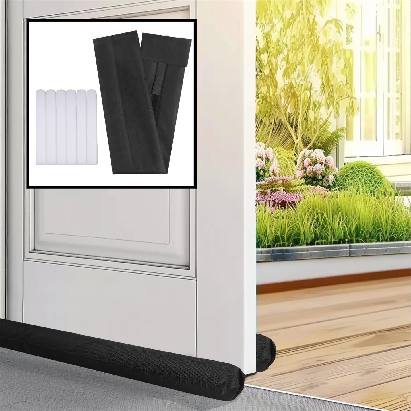 Large Oxford Cloth-Round Cuttable Form Under Door Draft Stoppers/Colors-Black/White/Gray/Washable-Removable Cover