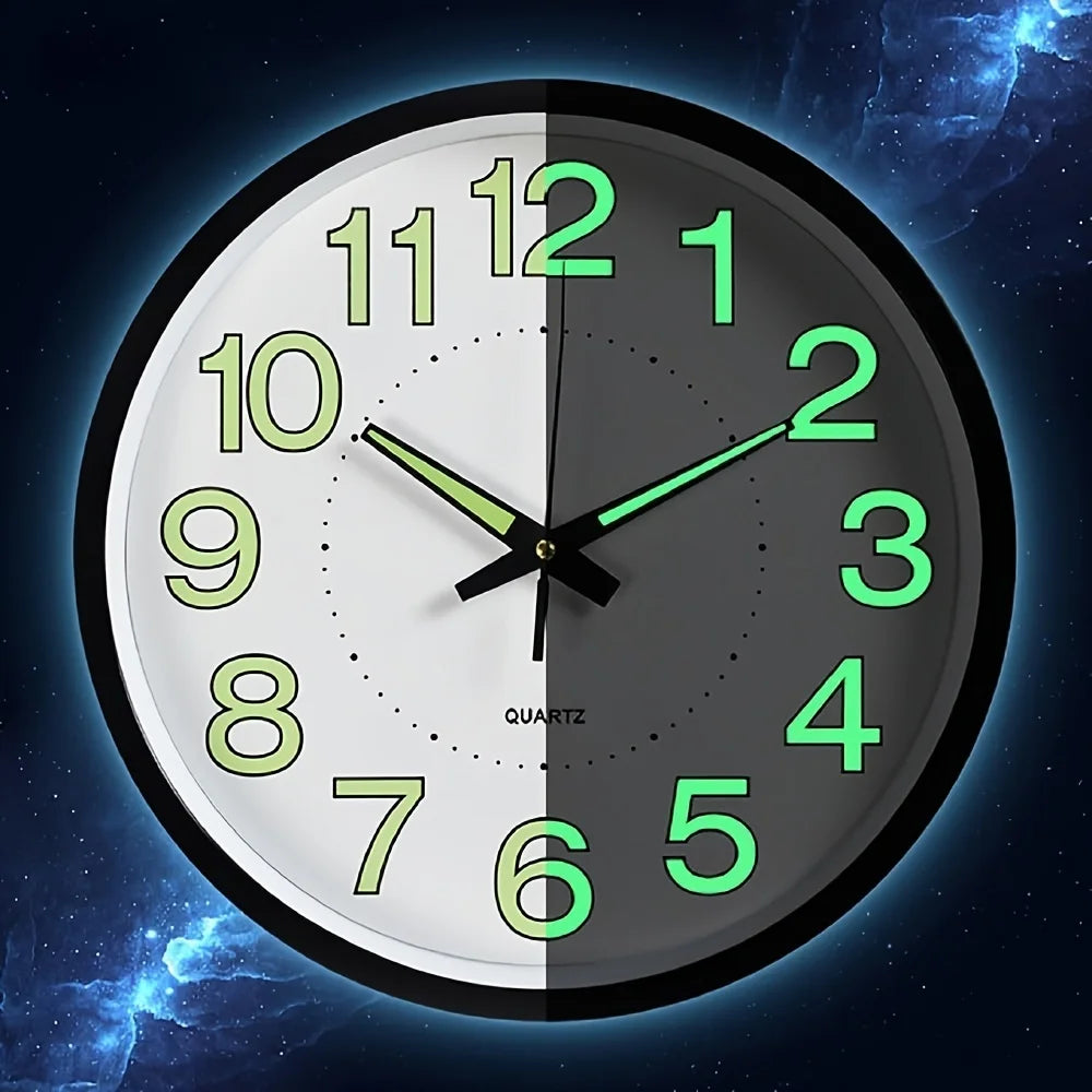 12-Inch Plastic Digital Round Glowing Display Battery Powered Silent Wall Clocks/Colors-Black/White