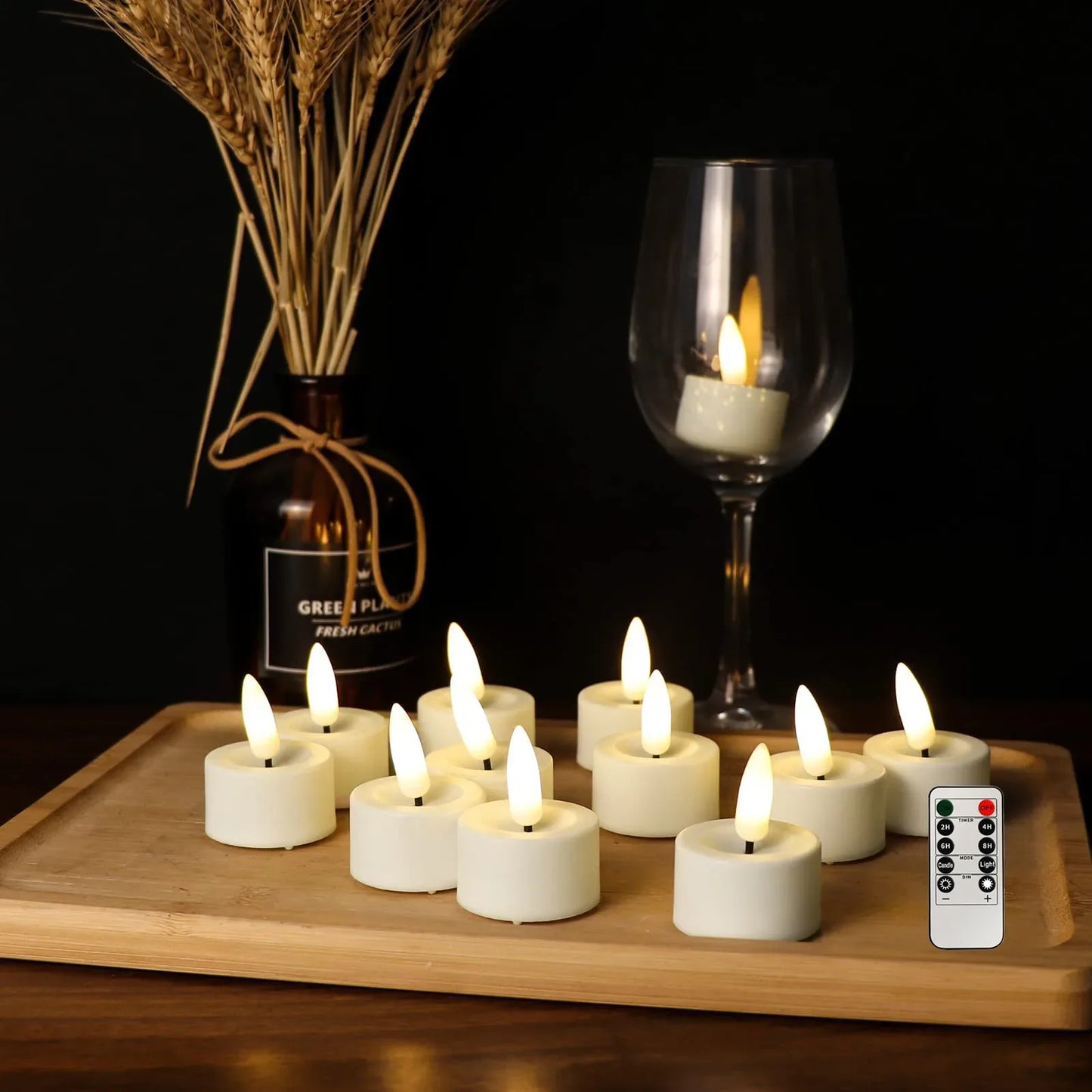 6-12 PCS Set 3D Wick Votive LED Plastic Flameless Flickering Small Round Tea Lights Candles/ Remote Included/ Including Batteries-CR2032 Button Batteries /Colors-Beige/White