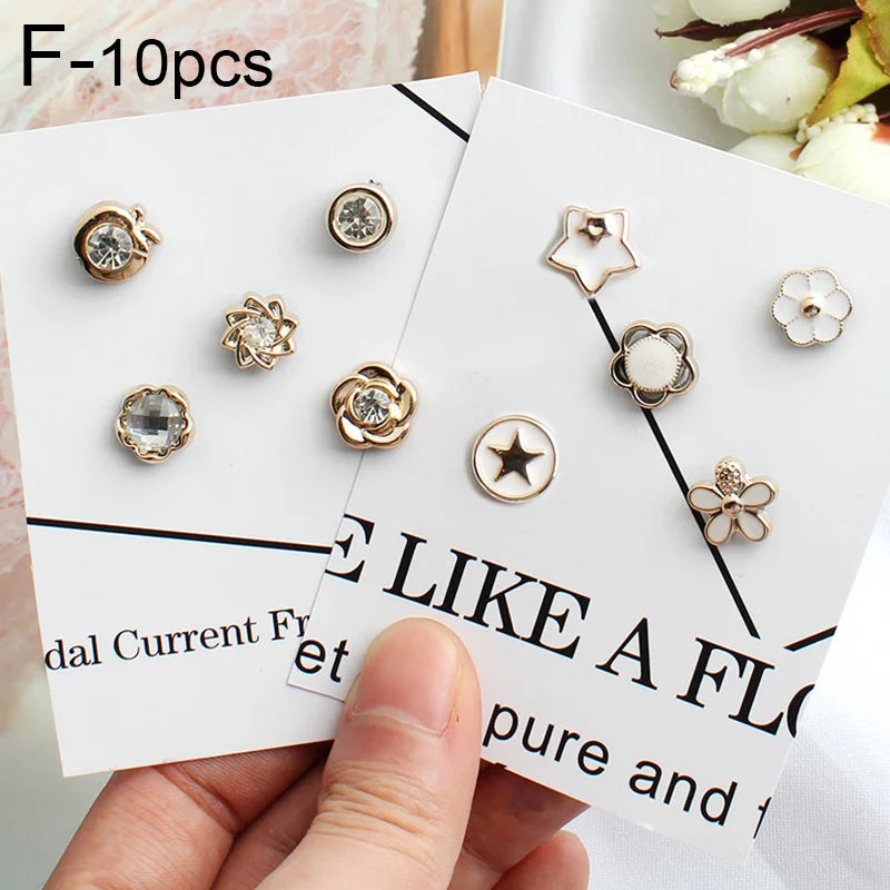 10pcs Button Brooch Set Imitation Pearl Rhinestones Pin Coat Clothes Accessories Gift Prevent Exposure Brooches for Women