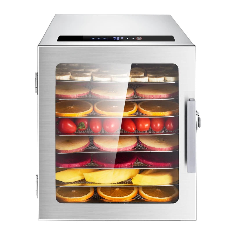 SUSWEETLIFE Kitchen Stain Steel 8 Layers Fruit Dehydrator Machines/120V 60Hz/ 500 Watts/Glass Door/Stain Steel Trays/Colors-Silver/White