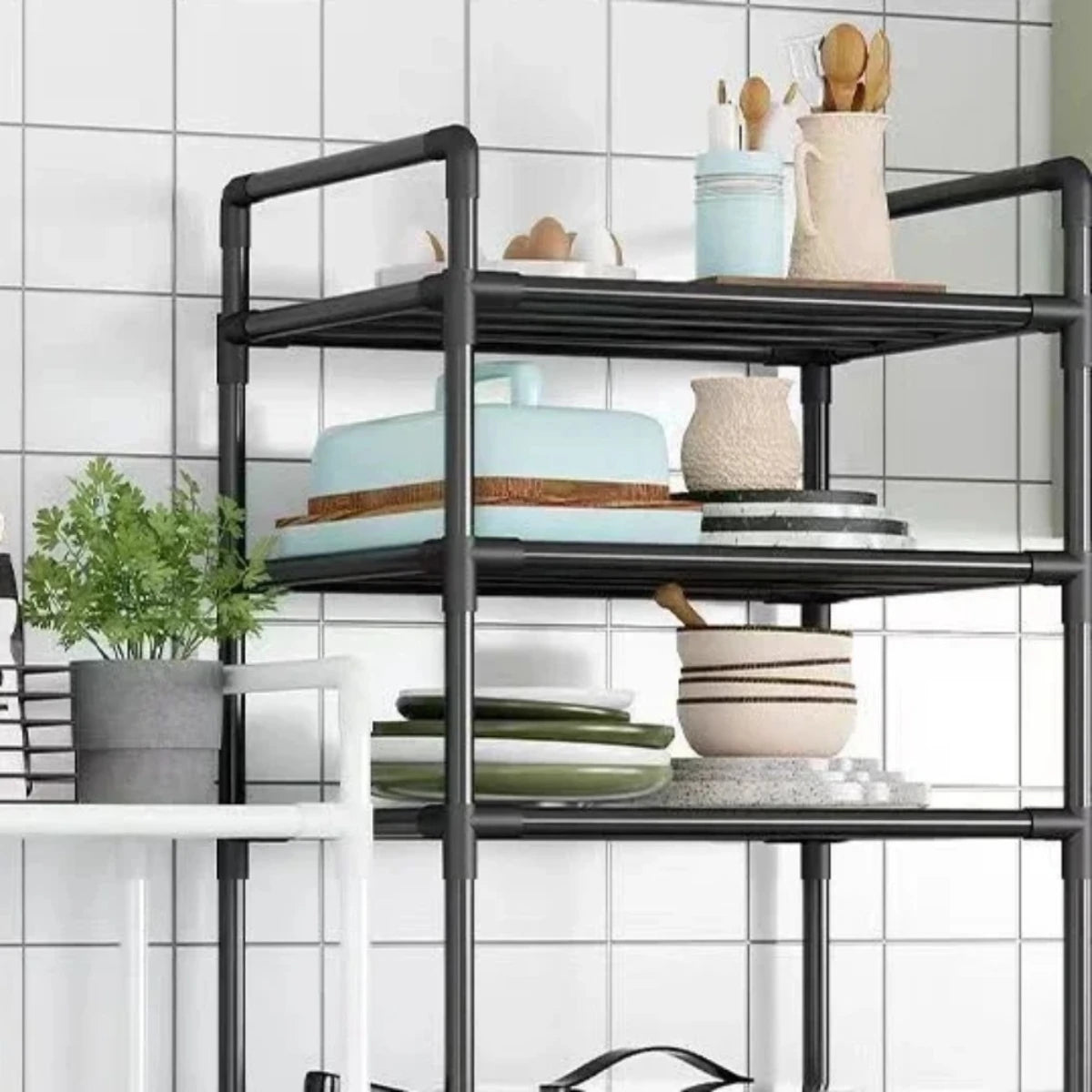 Small Kitchen Storage Cart w/ Wheels/Colors-White/Black