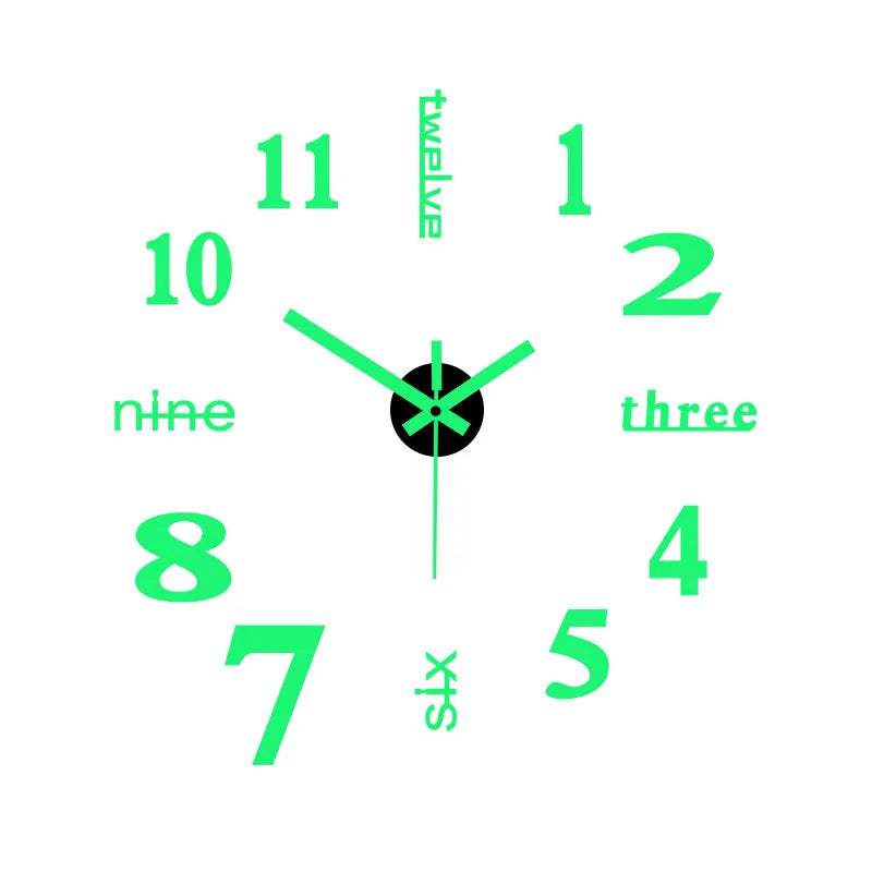 3D ABSTRACT Plastic Luminous Round Face Acrylic Frameless DIY Mute Stickers Quartz Metal Wall Clocks/Colors-Silver/Black/Green