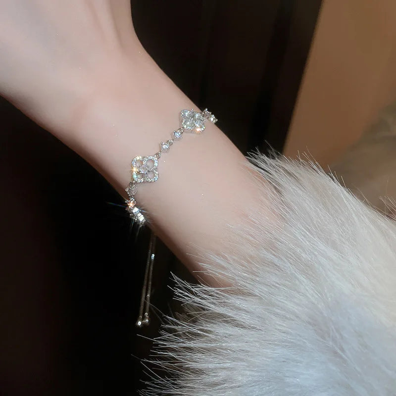 OMGD Women White Exquisite Imitation Copper Zircon Link Chain Tension Bracelets