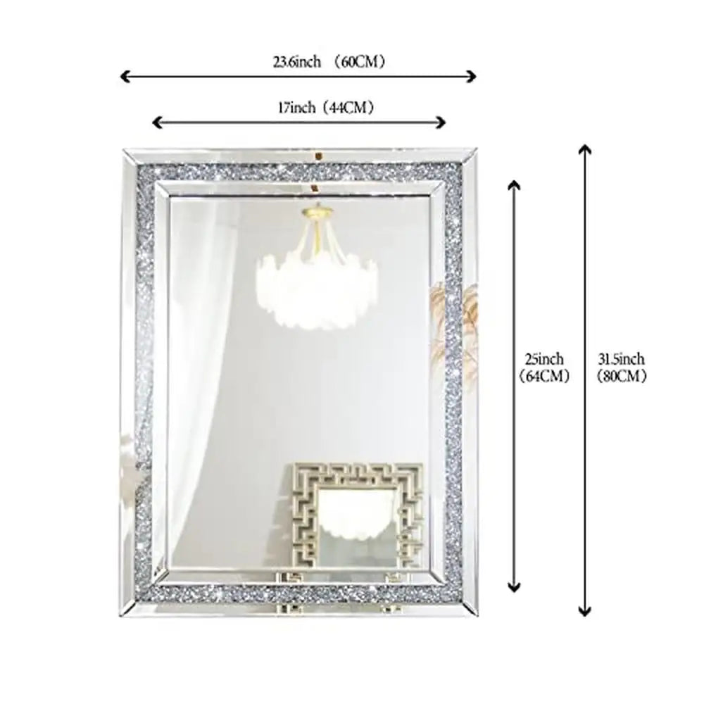 Crushed Diamond Beveled Rectangle Silver Wall Mirror