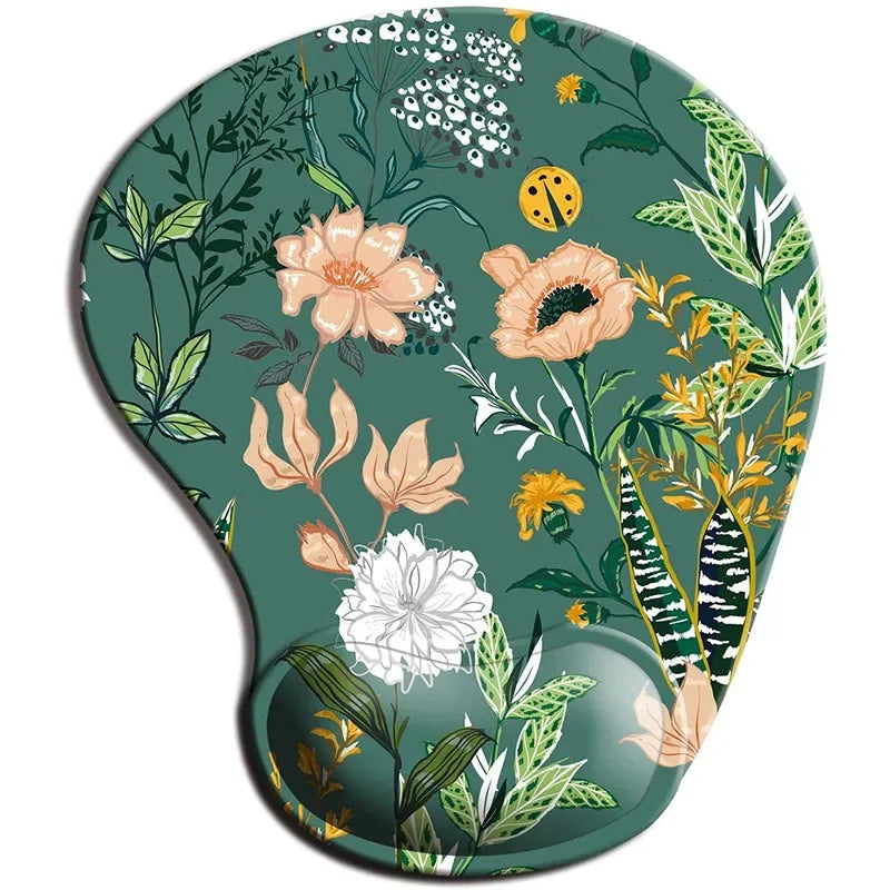 Custom Green Nature Floral Design Silica Gel Wrist Rest Support Non-Slip Rubber Base Computer Mouse Pads