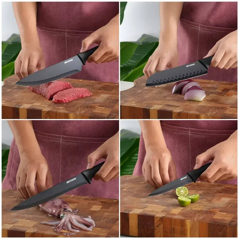 19 PCS Set Kitchen Stainless Steel Plastic Black Handle Chef Sharp Blade Knives Sets/ Extra Utensils