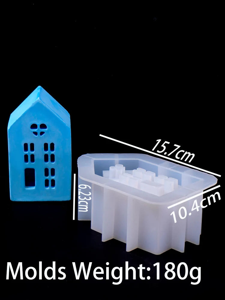 Silicone DIY Handmade Plaster Concrete 3PCS House Shape Candleholder Craft Milky White Molds