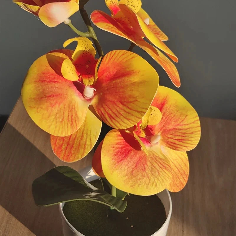 Indoor Desktop Floral Flowering Artificial Bonsai Butterfly Orchid Potted Plants /Colors-White/Yellow/Purple