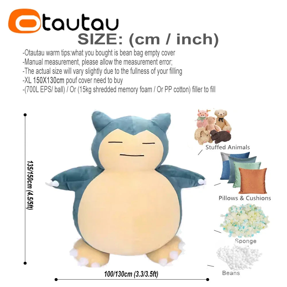 OTAUTAU Home Decor Accents 4.5 Foot Giant Green-Beige Cute Anime Cartoon Cat Shaped Bean Bag Pouf Waterproof Empty Without Filling Covers/ Without Filling/Choose Memory Foam Filler/Choose Cotton Filler/Colors-Green/Blue/Beige