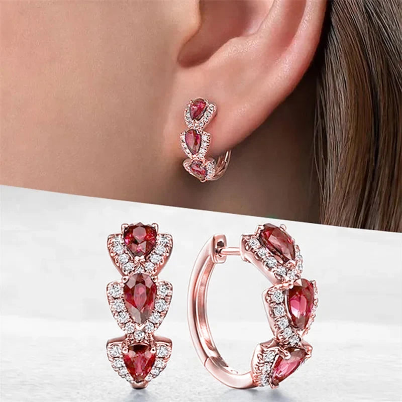 Huitan Women Elegant Geometric Brass Cubic Zirconia Copper Round Hoop Earrings /Colors-Blue/Green