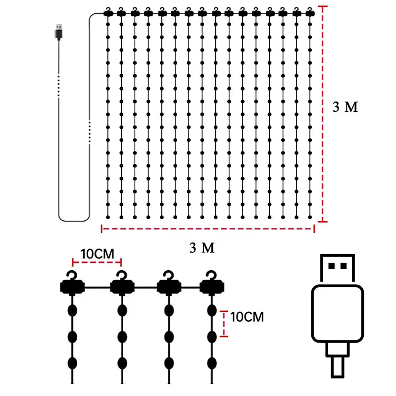 VENUSWING Indoor-Outdoor Waterproof Geometric Multicolor Bedroom DIY Text Remote Control Smart Curtain Lights 400 LED-RGB Light Ropes-Strings Lights
