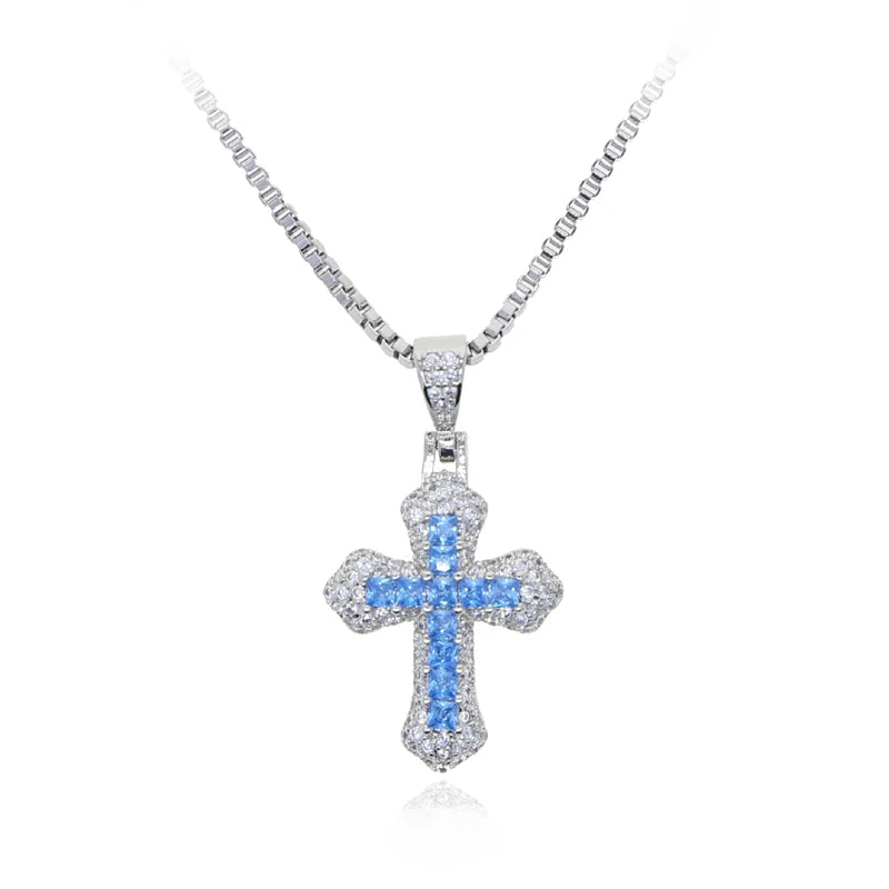 2025 Pink Red White Purple Blue 5 Color Cute Mini Small Colorful CZ Cross Pendant Necklace Hip Hop Men Women Fashion Jewelry