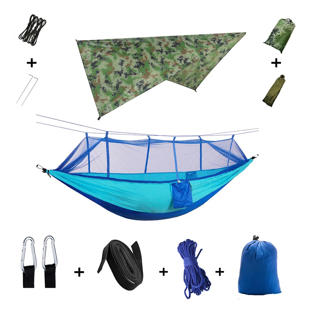 Outdoor Lightweight Waterproof Portable Nylon Mosquito Net-Rope Sleeping Camping Tarp Hammocks/Colors-Camouflage/Gray/Pink/2 Tree Straps/2 Steel Carabiners/Hammock Bag/Load Bearing Weight : 440 lbs