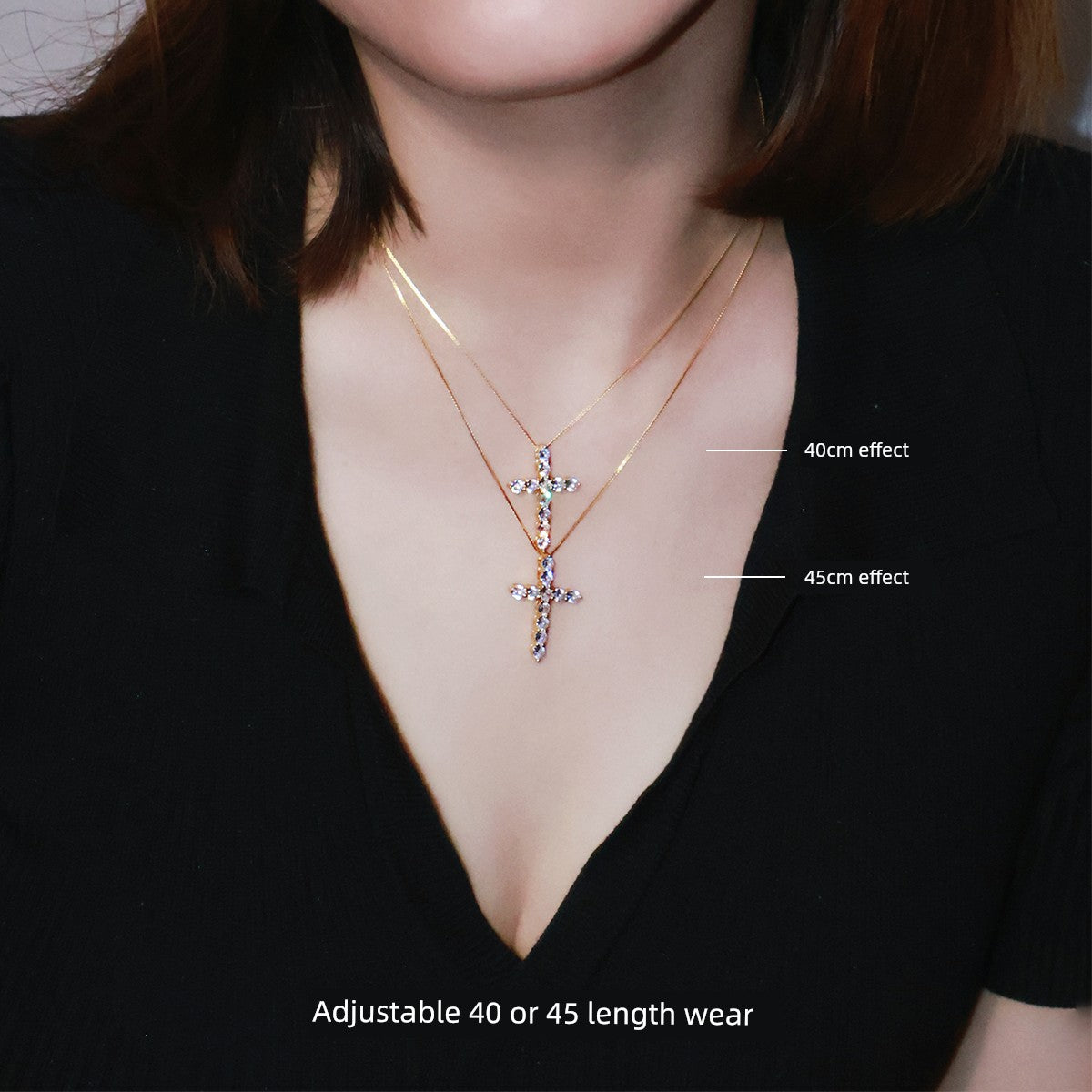 ZHENAI Unisex Fine Imitation Sterling Silver-Plated Metal Shiny Clear White Realistic Diamond-Like Gemstones Cross Pendants-Charms Necklaces