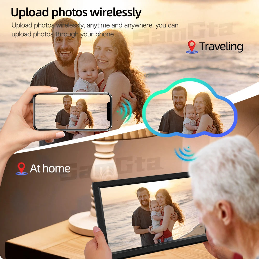 FRAMEO 15.6 Inch Smart IPS Display-Touchscreen Wireless Photo Upload Full HD Flips Back-Forward WIFI-Digital Auto-Rotate Picture Frames/32GB Built-In Memory Storage/ SD-Card Extension Only/ No SD Card/Image Format-JPEG/Colors-Black/White