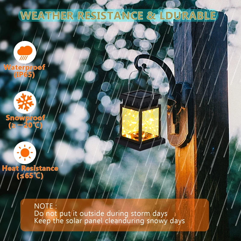 Outdoor SOLAR Warm Black Waterproof Plastic Square LED Lamp Beads Low Power Built-In Energy Storage Palace Lantern Lights/ 1 Handle/ 1 Clip
