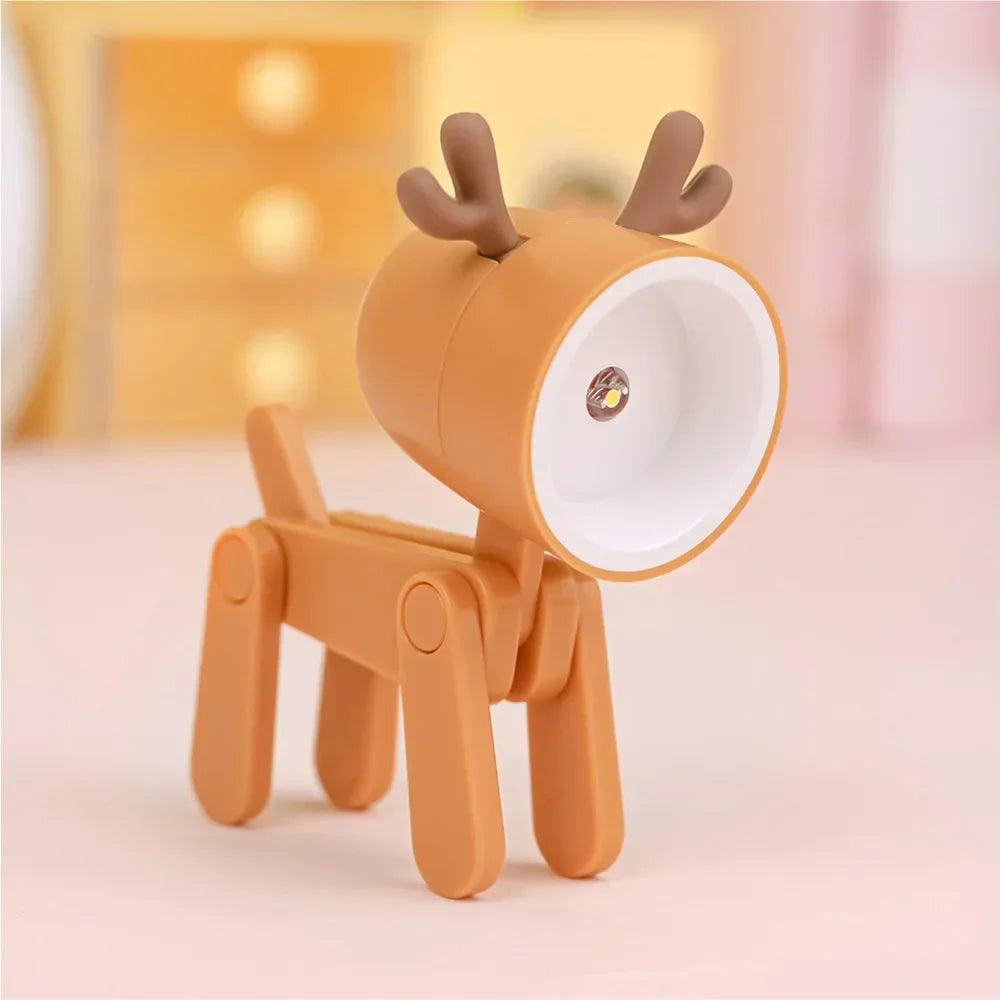 Kids Indoor PVC LED Warm Yellow Light Folding Cute Little Deer-Puppy Mini Shape Portable Nightlights/Colors-Blue/Green/Pink/Beige/Orange/Yellow/Bulbs Included/3-Button Batteries