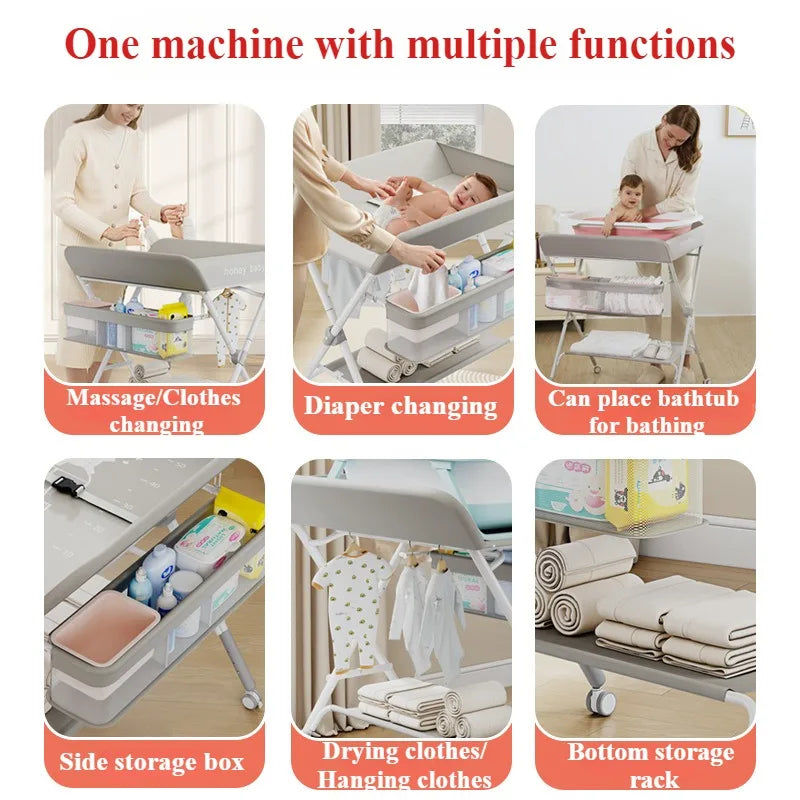 Babies-Toddlers Metal Frame Waterproof Portable Height Adjustable Collapsible Diaper Changing Tables/ Swivel Wheels/Drying Rack /Large Storage Options/Colors-Green/Gray/Pink/Blue/White/Ages: Newborn 0-3 Years Old